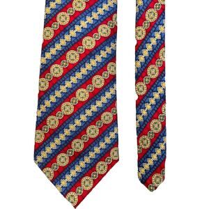 Metropolitan Museum Of Art Tie Silk Red Blue Gold Medallion Stripe Print 4"x58"